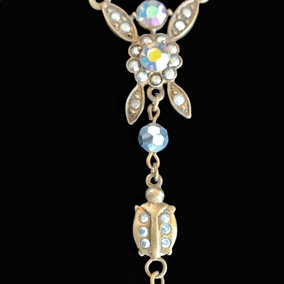 Vintage Kirk’s Folly AB Crystal floral heart pendant necklace 14” +2” extension - Picture 6 of 9